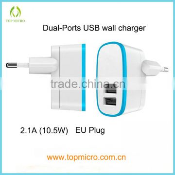 2016 Wholesales Fashion EU/US/UK Plug 2.1A Dual USB Travel Wall Charger