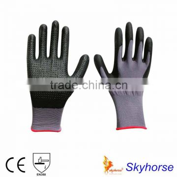 13G&15G Nylon Add Spandex Nitrile Dotted Gloves With Foam Finish