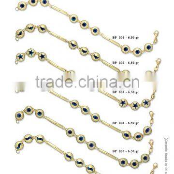 14K Solid Gold Turkish Evil Eye Bead Charm Amulet Cheap Bracelet