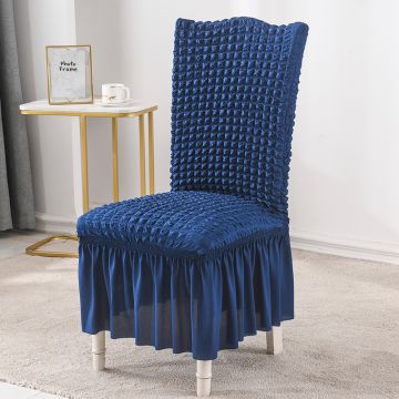Stretch Seersucker Dining Chair Covers Chair Slipcovers with Ruffled Skirt Navy Blue
