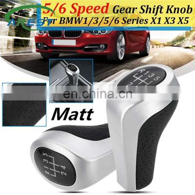 Car 5 6 Speeds Matt Sliver Gear Shift Knob For BMW E53 E60 E61 E81 E82 E83 E84 E87 E90 E91 E92 Car Level Stick Shifter Leather