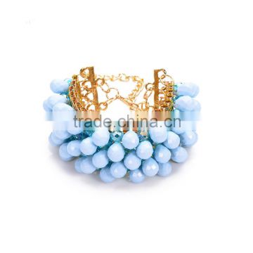 Girls Latest Chic Light Blue Resin Acrylic Beaded Pave Gold Bracelets Bangles