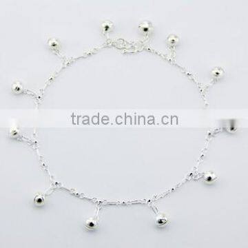 Fancy Chain Sterling Silver Charm Anklet Sphere Charms