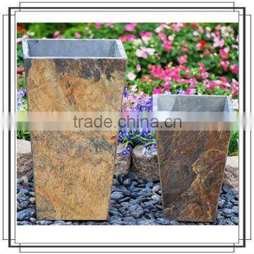 Outdoor rusty slate flower receptacle pot