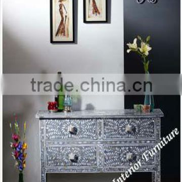 Console Tables-Grey Mother of Pearl Inlay Four Drawer
