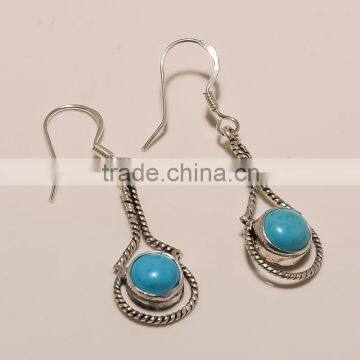 E0098-STERLING SILVER TURQUOISE EARRING 2.35