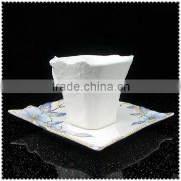 luxury ceramic Square cup with flower emboss