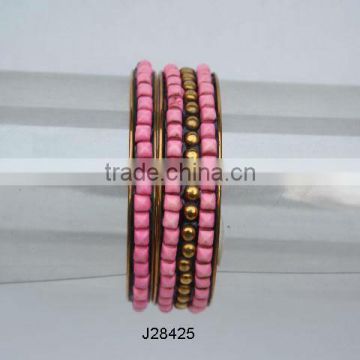 Brass and Resin Mosaic bracelets three pink bands