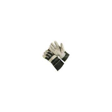 White , black Industrial work  Leather Work Glove with jean cotton back 604CAJA