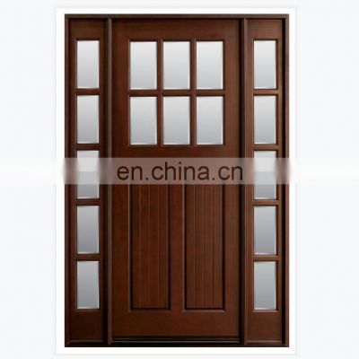 Simple Teak wood main door design with sidelights