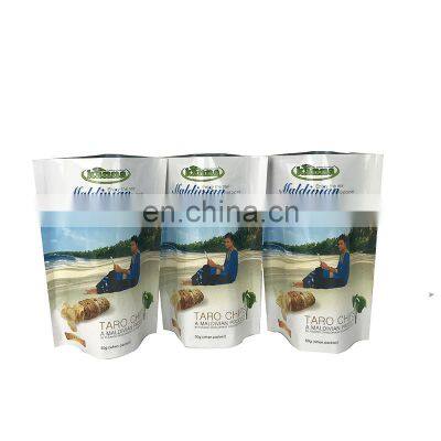 50g custom design glossy poly mylar standup pouch for taro chips snack Maldivian products packaging food bags