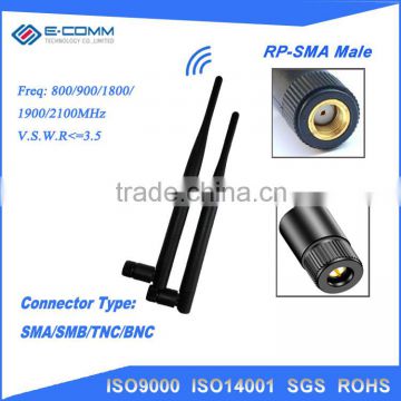 Dipole 3G Rubber Duck Antenna with 800-2100MHz Frequency and 5dBi Gain SMA Plug