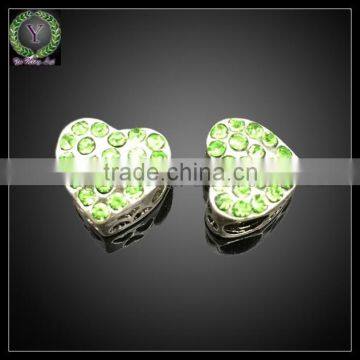 2015 Alloy Crystal Fashion Green Heart Shape Charm beads Jewelry with rhinestone