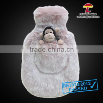 750ml faux fur hot water bottle cover with monkey