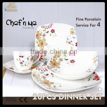 20pcs decal square new bone china dinnerware