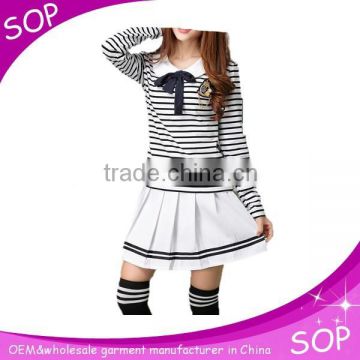 Stripe cotton japanese school uniform design adults girls long sleevess