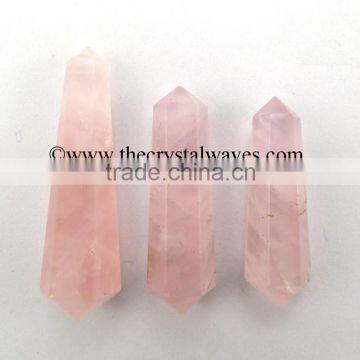 Rose Quartz Good Color Double Terminated Pencil vogel wands Khambhat Gujarat India