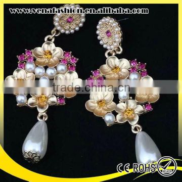hanging indian flower tassel artificial pearl earrings