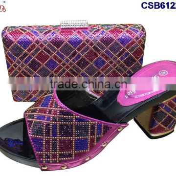 low rough heals shoes and bag match set with stones famous in European style for young lady for shopping /party