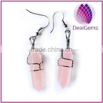 Hot sale rose quartz stone point hook earring