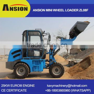 ZL08 mini wheel loader price with 25kW EUROIII engine and 0.5m3 bucket