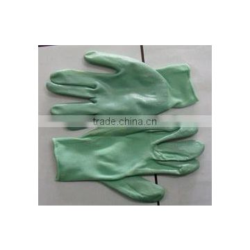 13G light green nylon line, knit wrist, palm coated light green nitrile foam