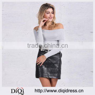 Off Shoulder Elastic Short Lapel Pullover Autumn Bodycon Basic Knitwear Top