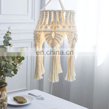 Boho style cotton rope macrame woven wall hanging hand made indoor outdoor decor macrame lamp shade