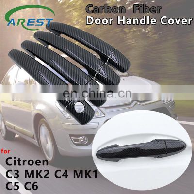 Carbon Fiber Door Handle Cover Catch Trim Protect Exterior Car Accessories for Citroen C3 Mk2 C4 Pallas Triomphe Quatre C5 C6