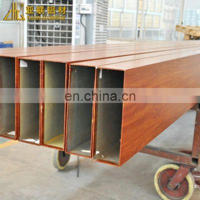 Export quality wood grain aluminium square tube profile,6063 t5 6061 t6 fluorocarbon coating aluminium profile guangdong factory