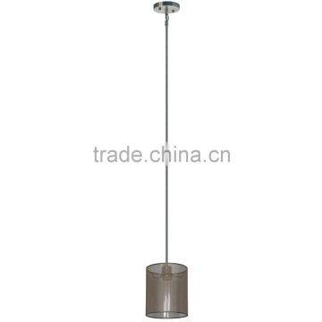 1 light pendant(Lustre/La arana)in satin steel finish with round 8" lustrous steel linen fabric shade