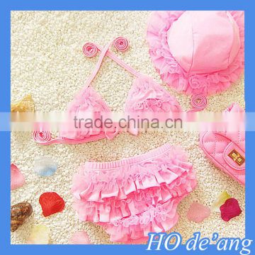 HOGIFT 2016 baby polyester cute three-piece bikini child split lace swimsuit with swimming cap