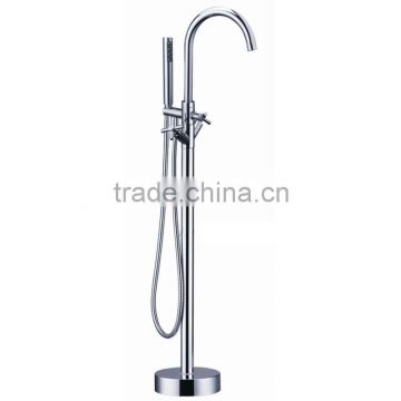 High Quality Dual Handle Brass Floor Stand Tap With Hand Shower & Hose, Polish and Chrome Finish