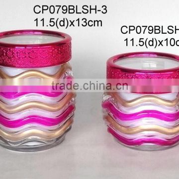 CP079BLSH glass jar hand-painted with color with plstic lid