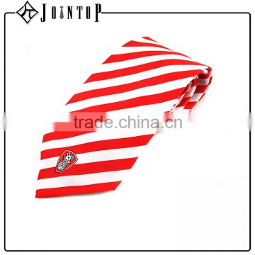 Wholesale popular handsome red white navy striped tie with logo