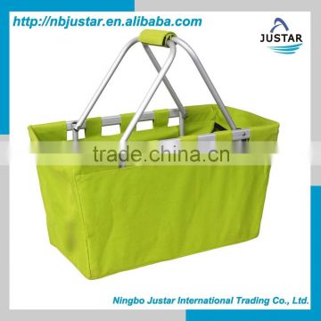 Collapsible aluminum shopping bag polyester market tote foldable picnic shopping storage basket with handle