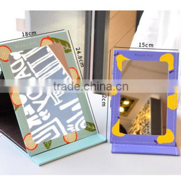 Table standing PU cosmetic mirror foldable fabric mirror Emboidery LOGO