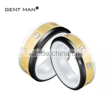 Combination Ring,Ceramic Ring inlay IP gold stainless steel,Three-tone,different techincs effect,polished and brushed