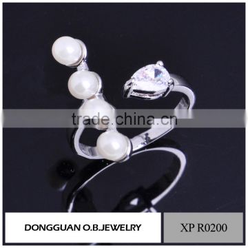 925 sterling silver CZ ring designs for girl imitation pearl ring designs for women