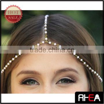 Fashion Handmade Knit Pearl Beaded Hair Head Chain Jewelry RH11450