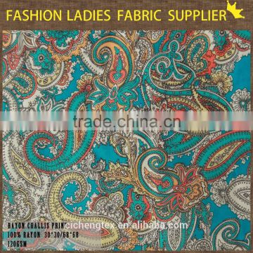 100% printed rayon fabric shaoxing reactive prints fashion woven fabric for lady dress