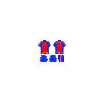 Royal Blue / Red Sublimated Soccer Team Uniforms Tops and Shorts With Collar Cool Max