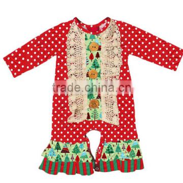 Sue Lucky 2017 Christmas baby romper with cotton lace wholesale children's boutique clothing newborn baby clothes