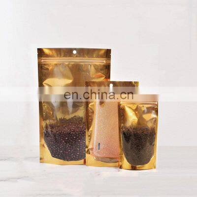 Customize Printed Gold Aluminum Foil Stand Up Pouch Food Packaging Bag Zip lock Resealed Zipper Coffee Snack