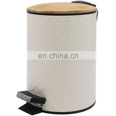 Modern 3l 5l bamboo lid powder coating trash can embossing dustbin with toilet brush holder household soft close pedal bin