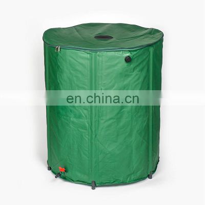 Collapsible foldable 100 gallon green liquid water tank pvc rain barrels for garden with tap