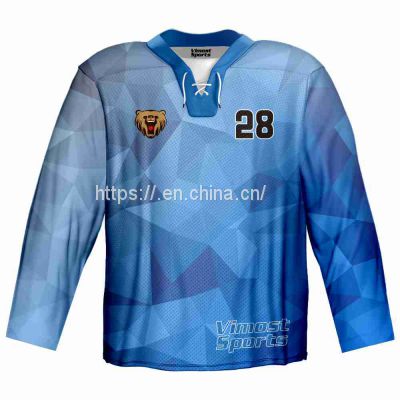sublimated 100% superior polyester ice hockey jersey with blue colors