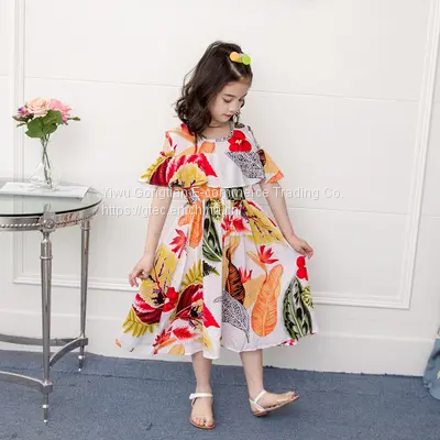 Summer New Girls Dress Children Cotton Silk Prom Long Dresses Korean Style 2 To 8 Years Old Kids Floral Printed Clothes