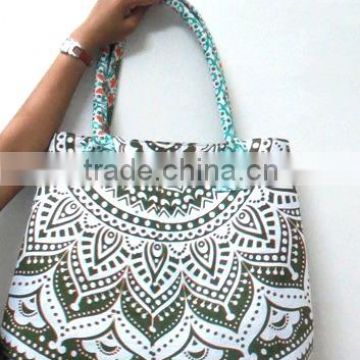 Indian Black and white Mandala bag Cotton Shopping Purse Women Handbags