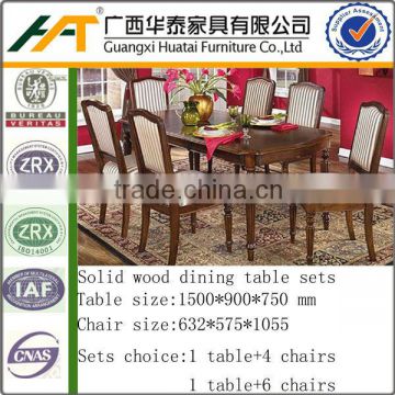 Classic Striped Fabrics Dining Table Chair Beautiful Solid Wood Dining Table Sets Furniture